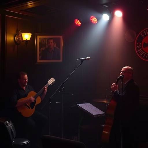 A jazz trio performing in a dimly lit club