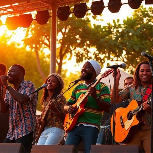 A reggae band performing outdoors