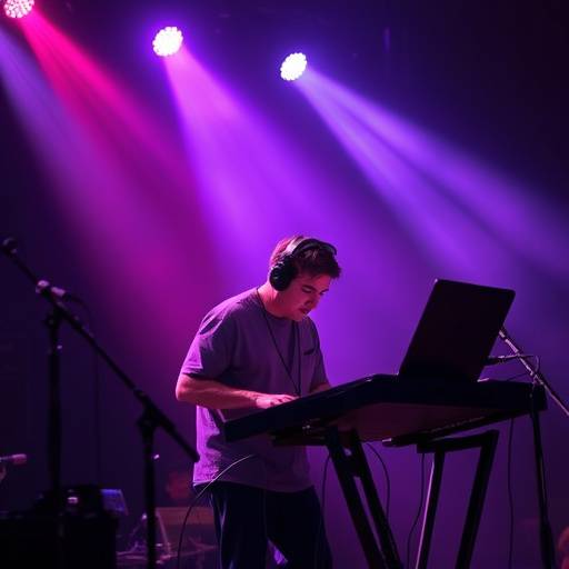 An electronic music artist performing with synthesizers