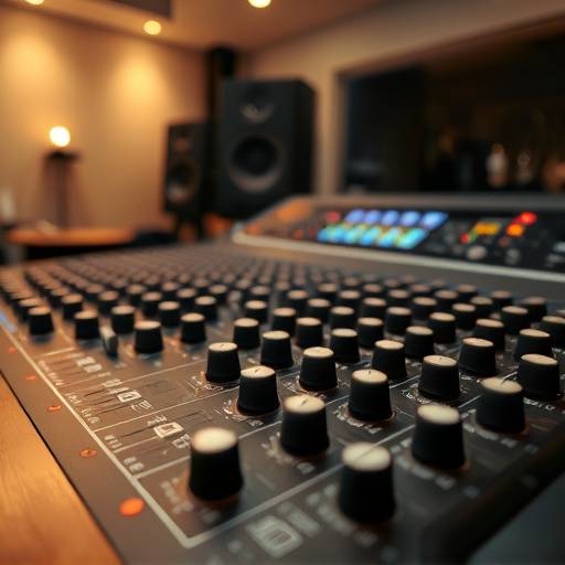 Mixing console with multiple faders and knobs